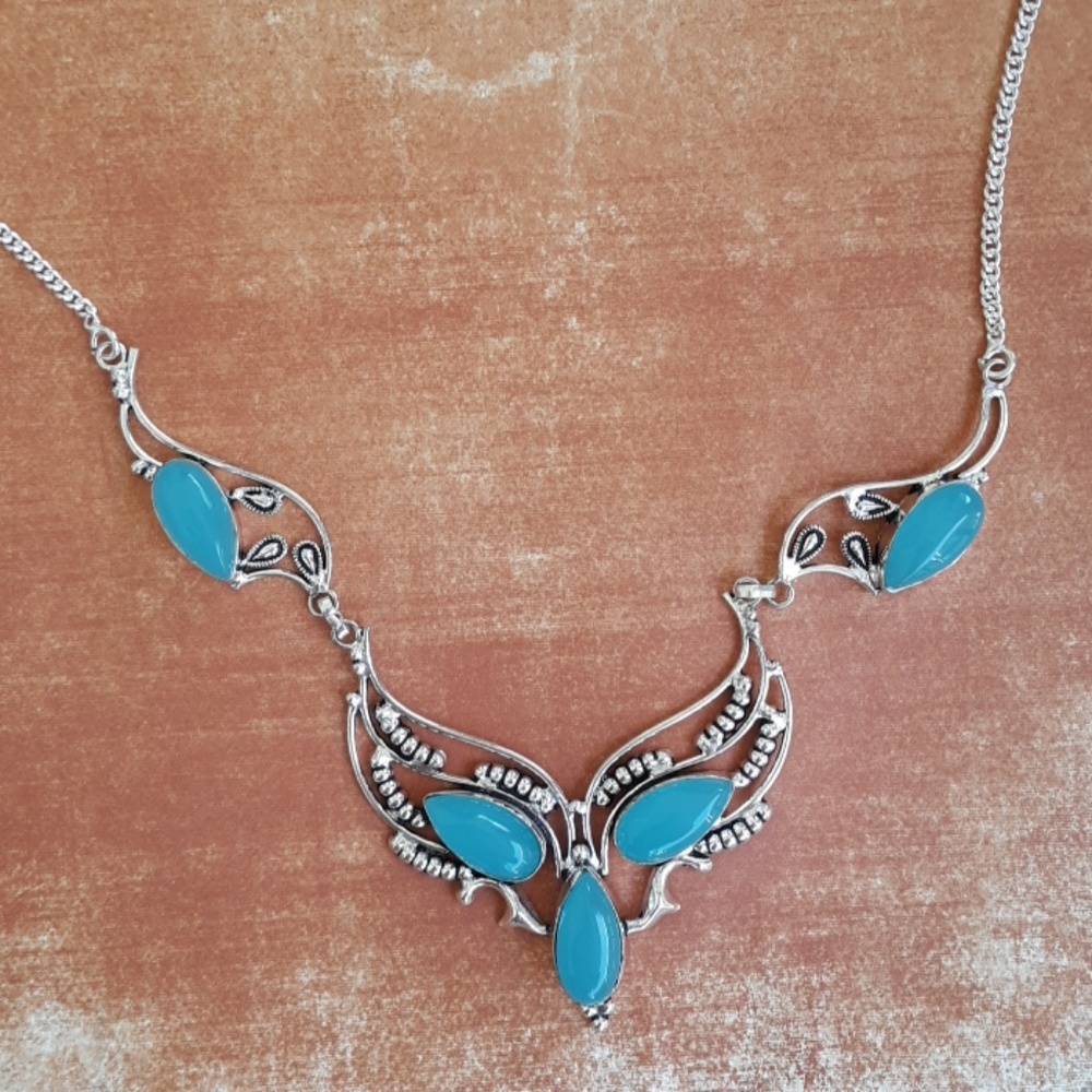 New Blue Chalcedony 925 Silver Necklace.